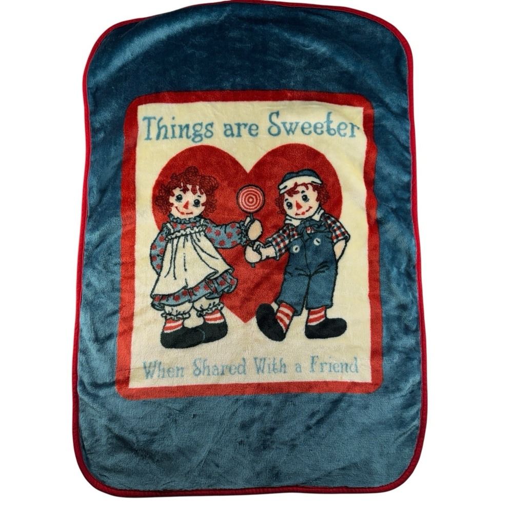 Vtg Raggedy Ann Andy Fleece Blanket Throw Baby Nursery Things Are‎ Sweeter 30x43